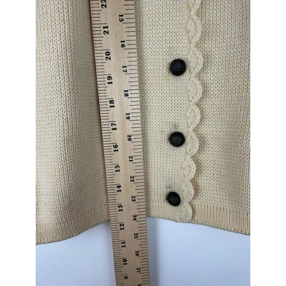 VTG Obermeyer Womens Beige 100% Wool Cardigan Sweater With Scalloped Trim Small - Picture 6 of 12